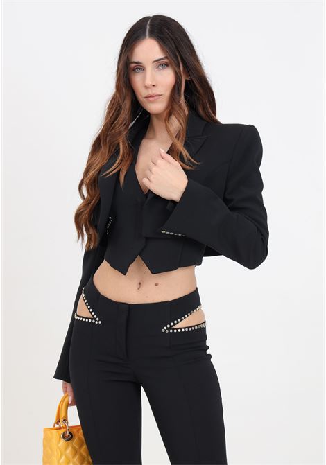 Black women's crop jacket with golden applications on the sleeves PATRIZIA PEPE | 8S0492/A6F5K103